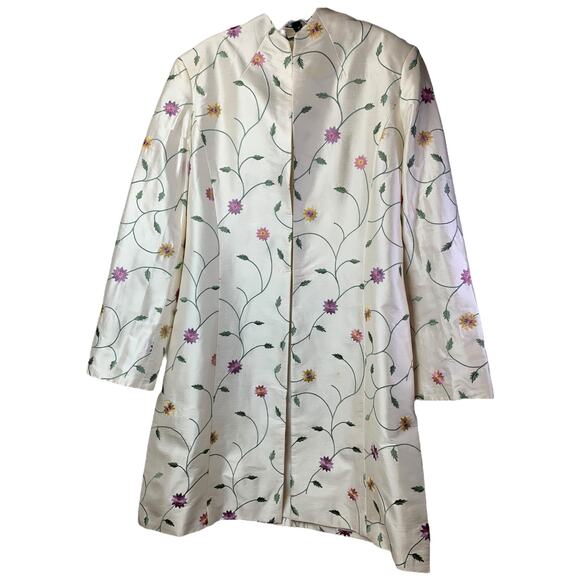 Austin Reed Coat Womens 12 White Embroidered Floral 100% Silk Long Jacket - Picture 1 of 10